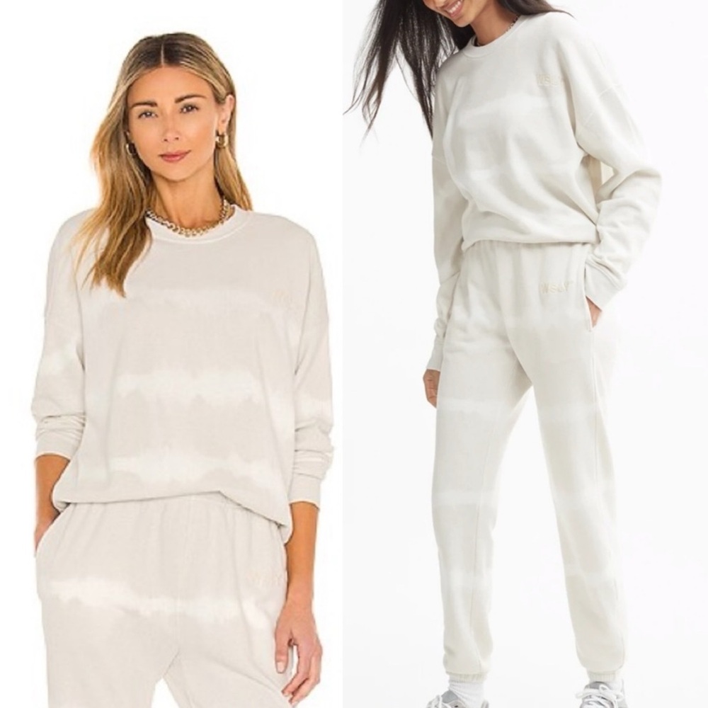Revolve WSLY Sweat Set Joggers Crew Neck Sweatshirt Cream Beige Cotton Medium
